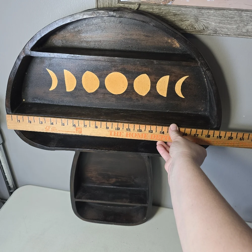 Earthbound Trading Company Large Mushroom Wood Shelf Moon Phases Crystal Display